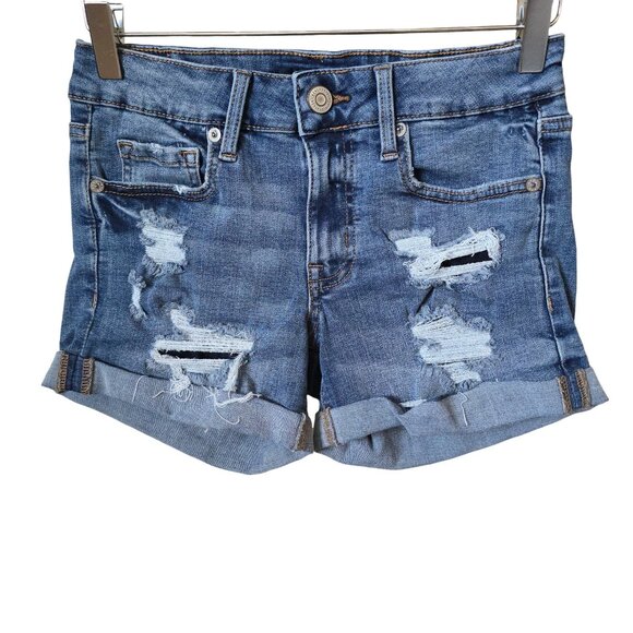 Aeropostale Pants - Aeropostale Aero Low Rise Midi Cuffed Distressed Denim Jean Shorts